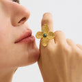 MC178 Wholesale Anillos Acero Inoxidable Stainless Steel 18K Gold Plated Charm Flower Shape Opening Rings Women Fashion Jewelry