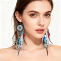 Bohemian Long Feather Resin Beaded Dangle Earrings Handmade Tassel Statement Feather Earrings for Women