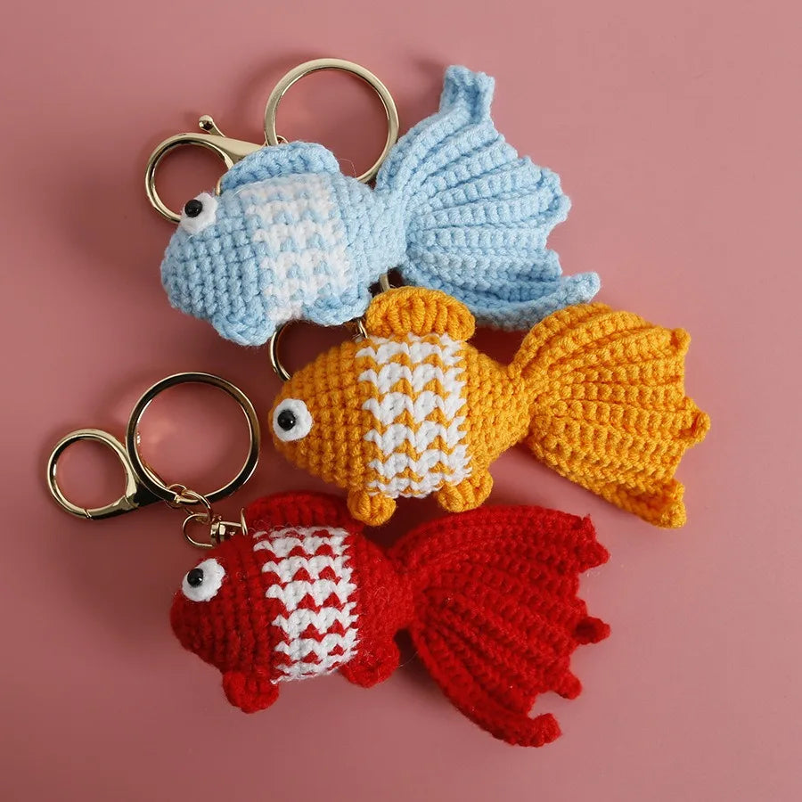 Creative Anime Style Knitting Keychain Golfish Fish Crochet Pendant Keyring Car Keys Accessories with Pig Pattern