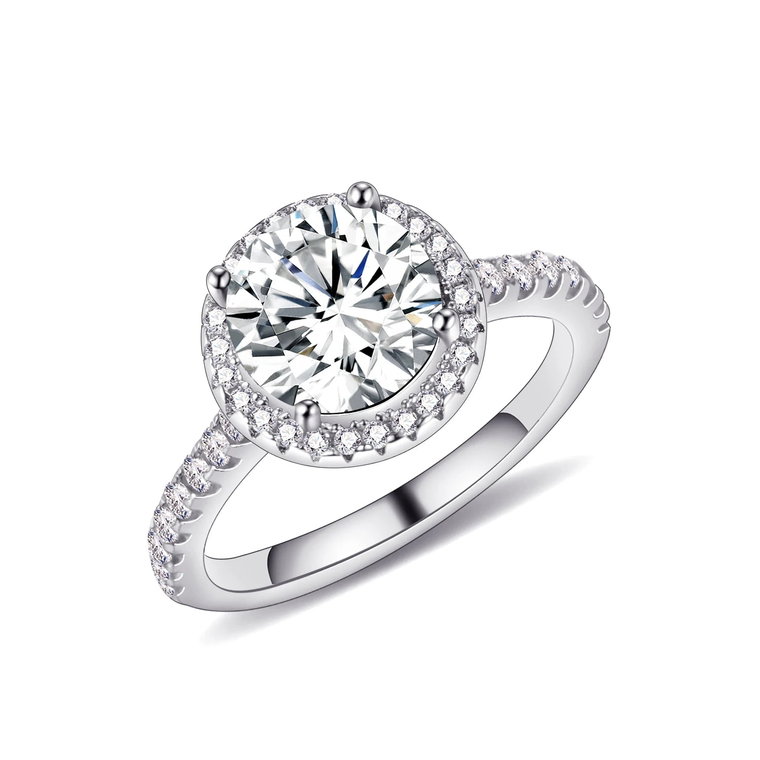 KH112 Abiding Engagement Jewelry Wholesale 925 Sterling Silver 1CT 6.5mm Halo Moissanite Diamond Rings With Side Stones