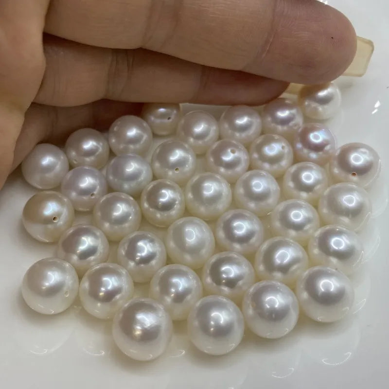 8-8.5mm Natural White Freshwater Pearl Beads Round Shape Loose Half-Hole and No-Hole Beads for Jewelry Making