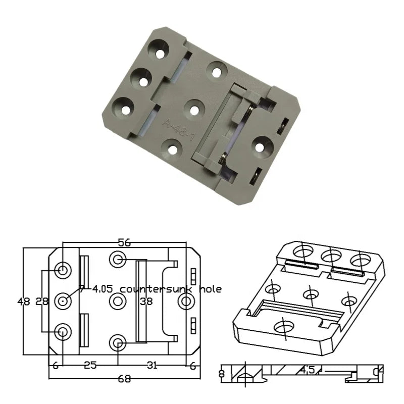 Gray Plastic Din Rail Clamps 68x48x8mm Mounting Clip and 35mm Storage Module Clamp 48mm Wide 68mm Long