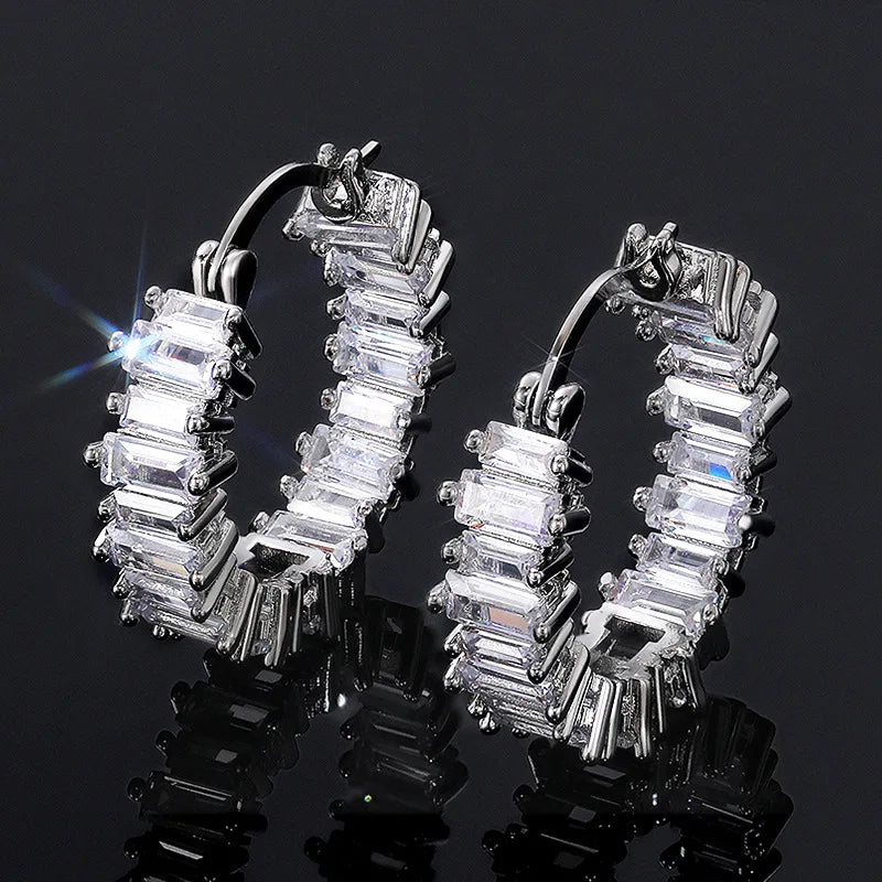 European and American New Earrings Personalized Single Row Water Drop Zircon Earrings Luxury Socialite Ear Clip Wholesale