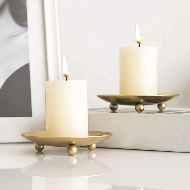 Round Metal Candle Holder for Pillar Candles Wedding Home Table Decor Pedestal Stand for LED Wax Candles Stand