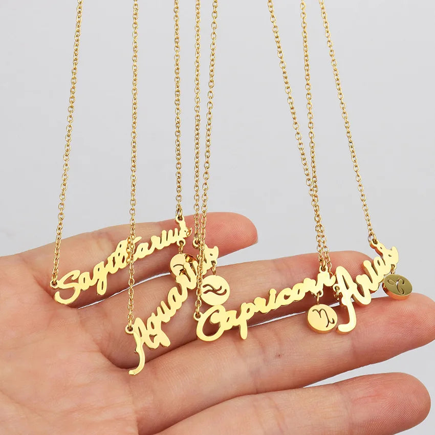 INS Fashion English Letter Pendent Necklace Twelve Star Sign Pendant Necklace Waterproof Titanium Steel Fashion Party Jewelry