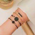 MY-06 Wholesale Fashion Alloy Beads String Adjustable Round Square Geometric Black Turquoise 4pcs/set Bracelet Kit