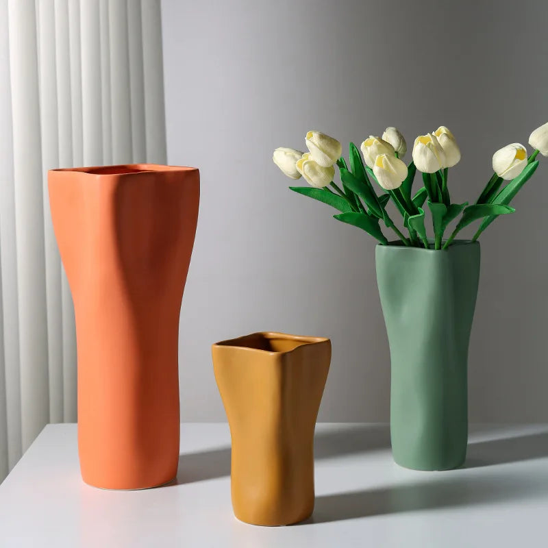 Nordic Ins Irregular Ceramic Vase Creative Design Simple Living Room Dry Flower Arrangement Utensils