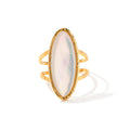 INS Style Waterproof Jewelry 18k Gold Plated Oval Geometry Natural White Shell Open Ring for Women