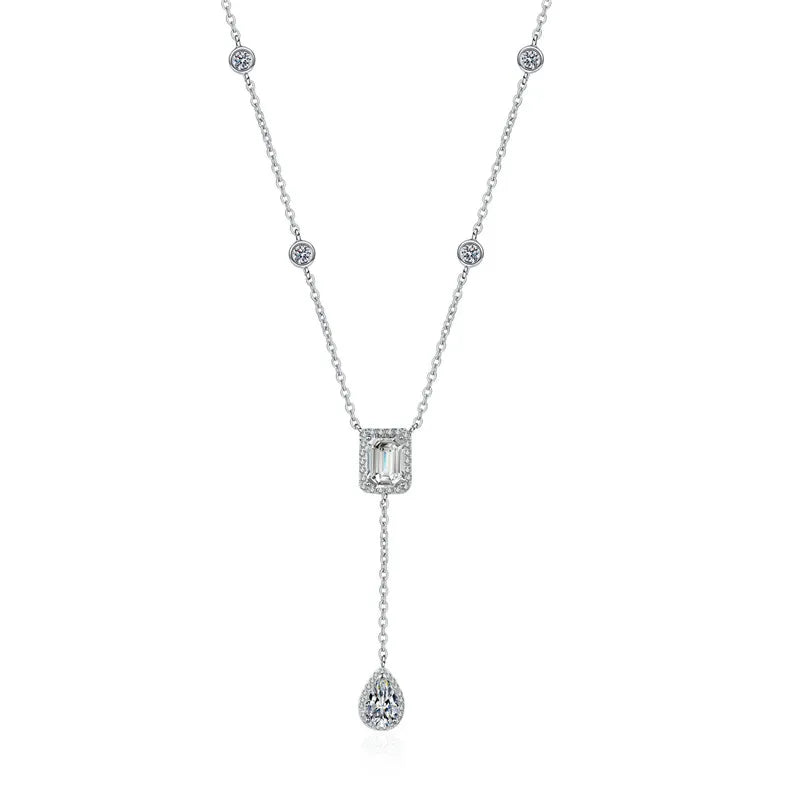 925 Sterling Silver Moissanite Pendant Necklace for Women D Color Princess Cut Pear Cut  Moissanite Jewelry
