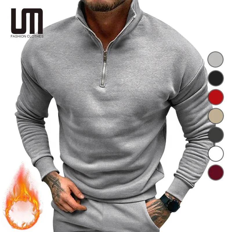 Custom Logo Men's Fashion Jogger Tops Half Zip Pullover Oversize Jumpers Sweatshirts Stand Solid for Autumn Clearance