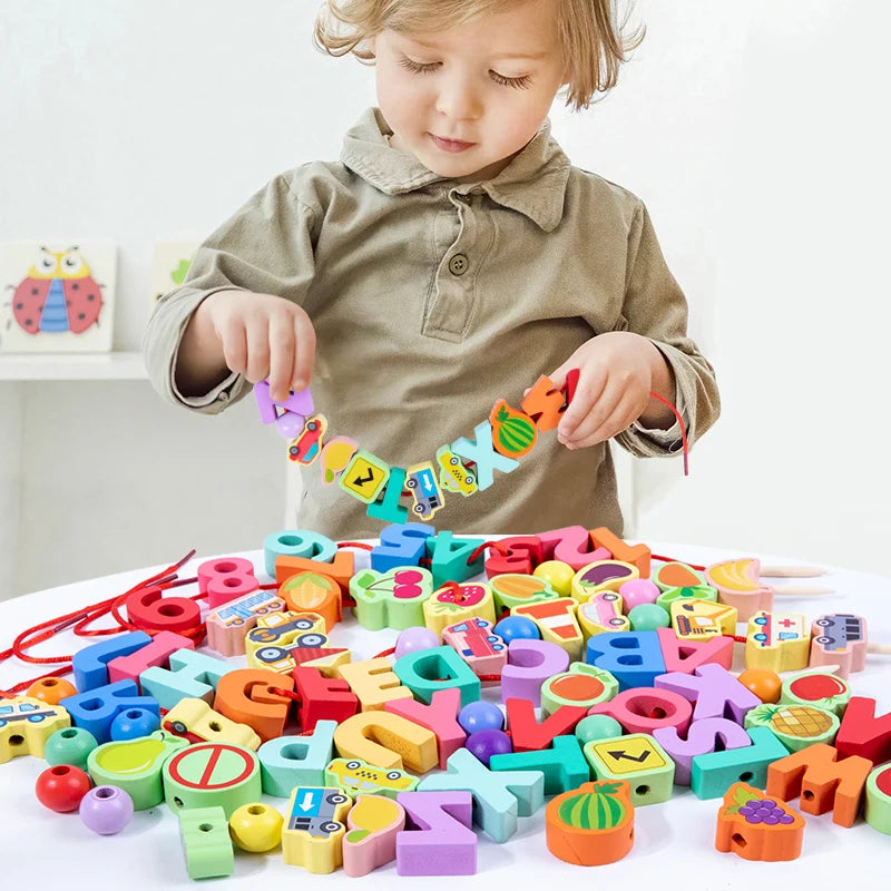 2023 New Arrival Fruit Traffic Blocks Set Cognitive Education Children's String Beads Letters Toys