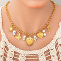Unique Dainty Bow Butterfly Pendant Heart Shape Necklace with 18K Gold Plated Link Chain Trendy Stainless Steel for Women