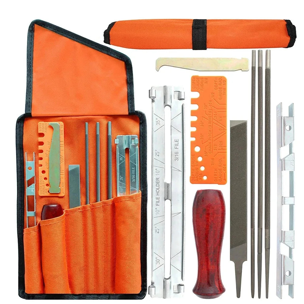 Chainsaw Chain Sharpening Set Professional Chainsaw Sharpener Set with Bag Round/Flat File Sharpener Tools for Carpentry