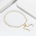 Genuine 925 Sterling Silver Pearl Bracelet Chain Link Baroque Pearl Beads Bracelet for MaMa
