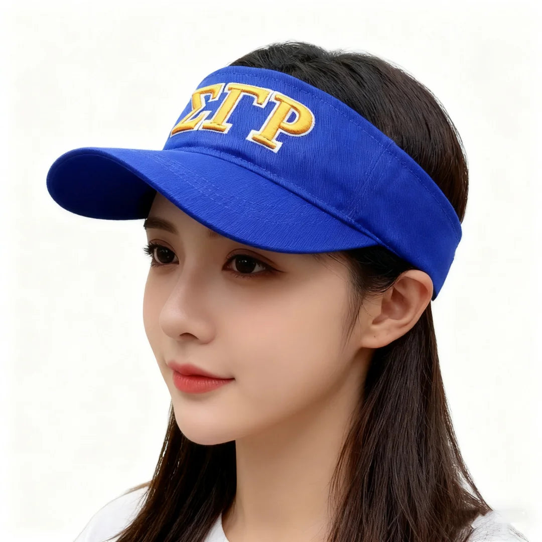 Top Sellers Blue Adjustable Womens Sun Visor Hat / Outdoor Sport Dst Sorority Hat Custom Logo