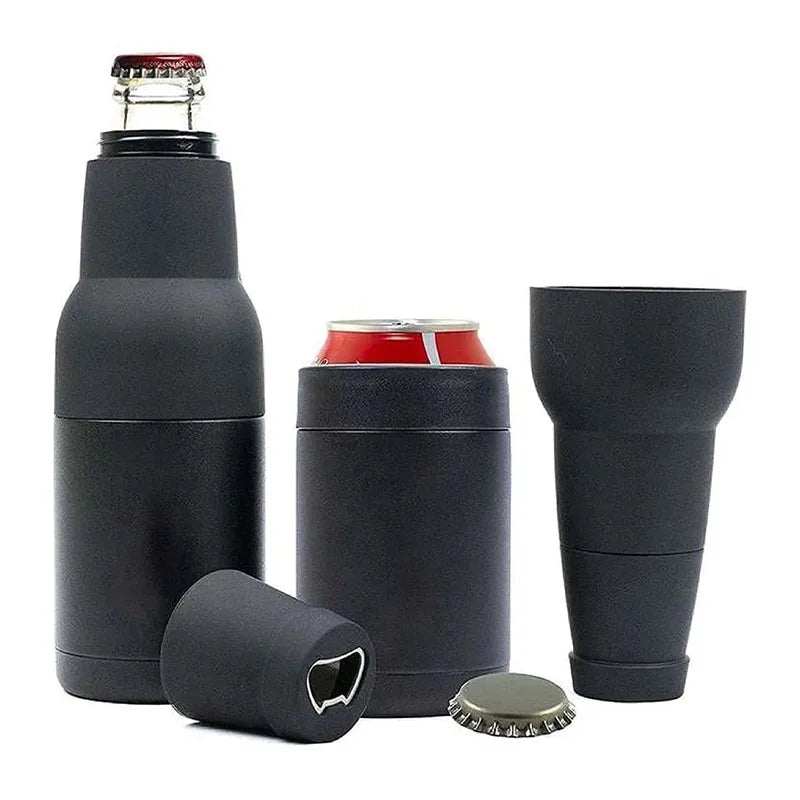 12oz Vacuum Insulated Double Walled Stainless Steel Can Cooler Beer Bottle Cooler with Beer Opener