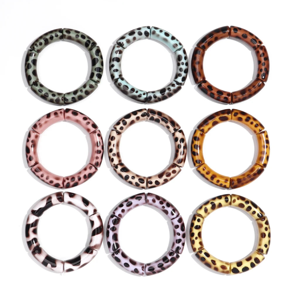 New Arrival Vintage Fashion Animal Printed Acrylic Tube Bracelet Leopard Curved Bamboo Shape Bracelet Bangles