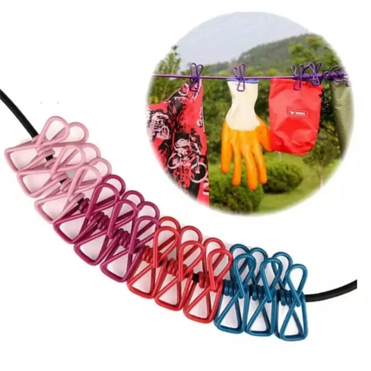 Travel Elastic Clothing Outdoor Camping Windproof Retractable Clothing Belt 12 Clips Hook Outdoor Tools MegaBDM