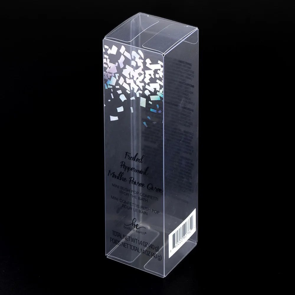 Custom High Transparent Plastic PET Cosmetic Packaging Box Delicate Waterproof Square Folding Cosmetic Shower Gel Packaging Box