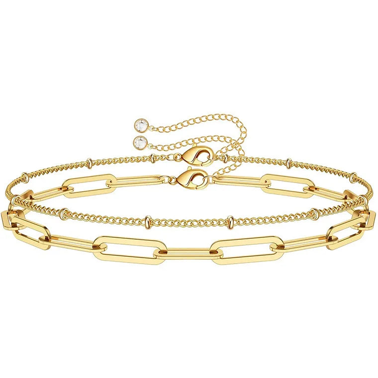 SL Dainty 14k Gold Bracelet Jewelry Personalized Layered Paperclip Chain Stainless Steel Bracelet Crystal Charm Bracelets Women
