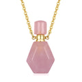 Natural Crystal Essential Oil Aromatherapy Diffuser Perfume Bottle Pink Quartz Jewelry Pendant Necklace for Women