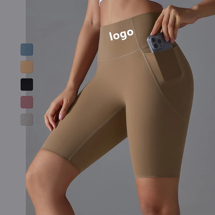 Non-Slip Pockets Tight Double-Sided Brushed Yoga Shorts Sports Running Fitness Yoga Clothing Women