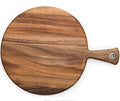 Natural Acacia Wood Pizza Peel & Chopping Board Round Bamboo Wooden Cheese Plate for Living Room Serving & Cutting Pizza