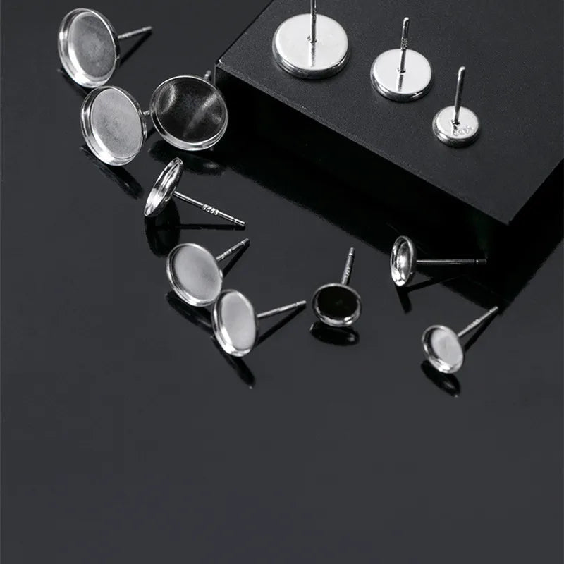 Hypoallergenic 925 Sterling Silver Flat Base Earrings Findings DIY Sticky Ear Studs Accessories