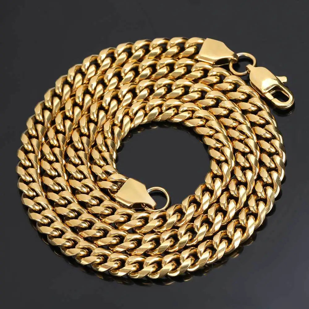 VEROMCA 4/5/6/7/8/9mm Mens Stainless Steel Jewelry Miami  Hip Hop 18K Gold Plated Curb Link Chain Necklace