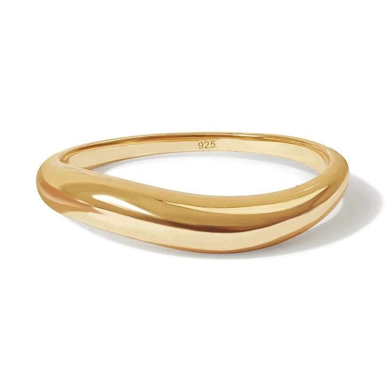 Milskye Sparkling Classic Girls 18k Gold Vermeil Wave Simple Sterling Silver Ring