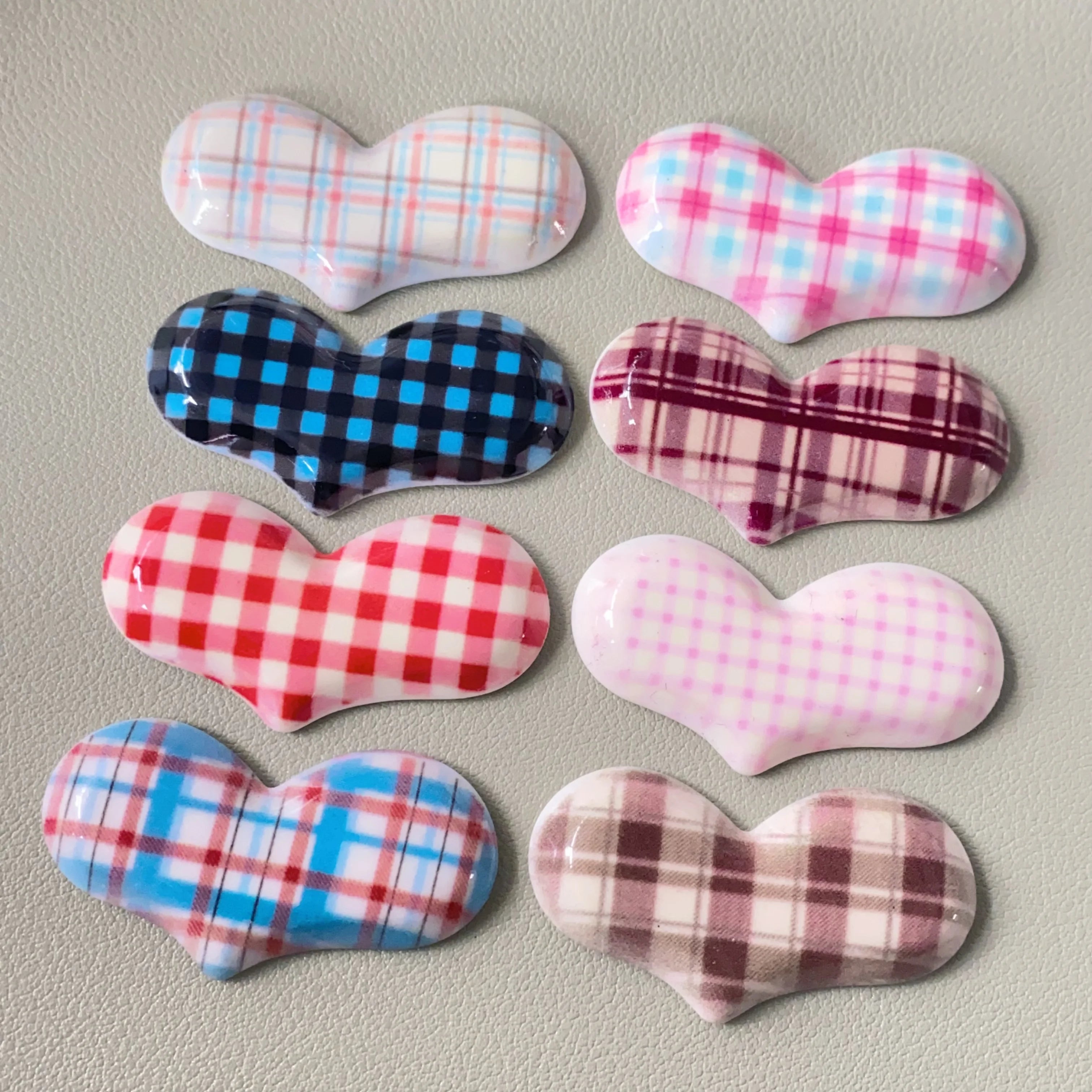 100Pcs New Cute Grid Resin Mini Heart Shaped Series Flat Back Scrapbooking DIY Jewelry Craft Valentines Day Decoration 25*45mm