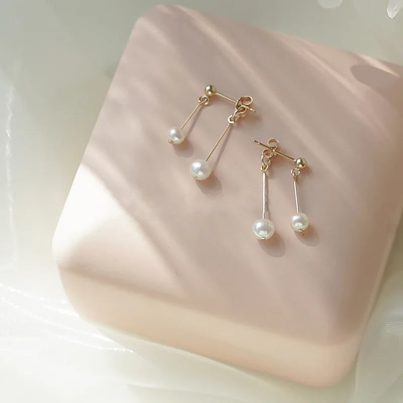 New Arrival Simple Fashion Pure 925 Sterling Silver Freshwater Pearls Drop Stud Earrings for Women Girls