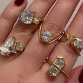 Joolim High End 18K Gold Plated Lines Irregular Round Water Drop Zirconia Rings for Women Fine Ring Stainless Steel Jewelry