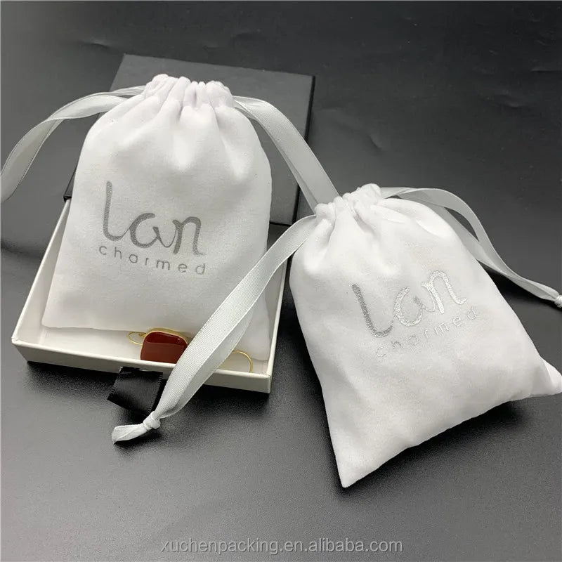 Hot Stamping Silver Velvet Jewelry Pouch for Ring BraceletWhite Velour Eyeshadow Palette Storage Bags