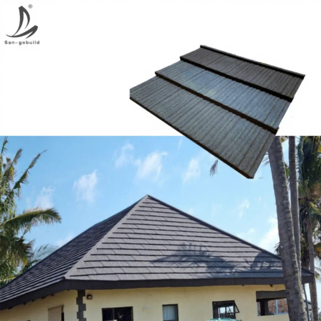 Korea Standard Size Charcoal Color Stone Coated Roofing Tile Harvey Tile From South Africa 0.45mm Thatch Roofing Tile
