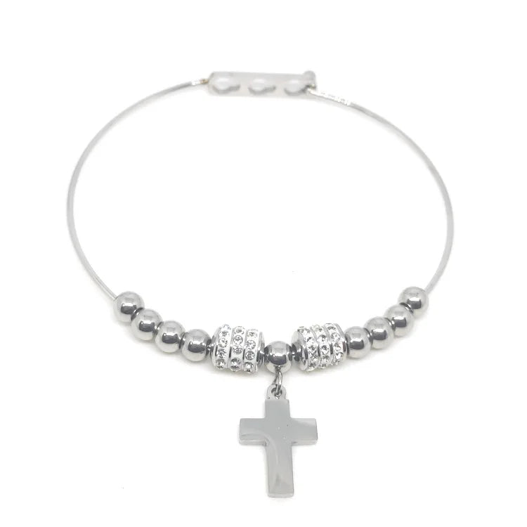 Religious Popular Bracelet Christian Jewelry Stainless Steel Lady DIY Bracelet Cross Bangle