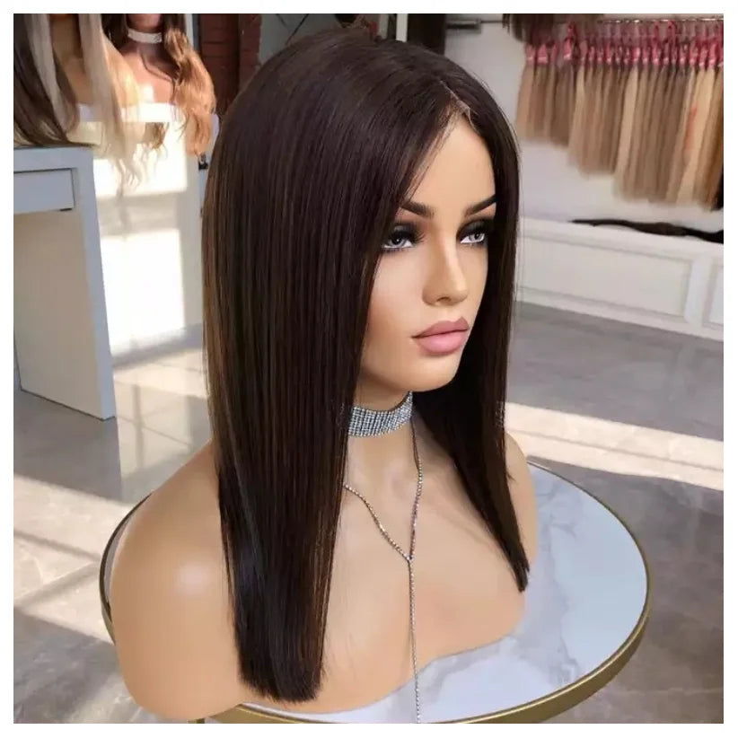 Blunt Cut Bob Wig 150% Density #2 #3 #4 Dark Brown Color Kosher Raw Human Hair Swiss Lace Front Wigs for Women