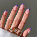 Custom Short Square Luxury Sliver Stars Design Stick on Nails Press Wholesale Soft Gel Purple French Tip Press on Nails En Gel