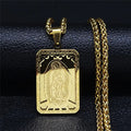 Blessed Virgin Mary Medal Pendant Necklace 18K Gold Plated Zircon Stainless Steel Christian Prayer Unisex Punk Jewelry