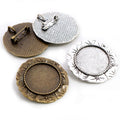 25mm Inner Size Antique Silver Color Bronze Vintage Flowers Floral Brooch Pins Cameo Cabochon Blank Base Setting Trays