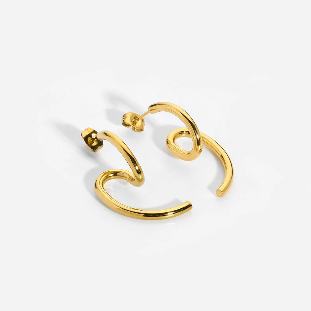 2025 New Fine Geometric 18K Gold Plated Stud Earrings Trendy Unisex Jewelry Made of 316L Stainless Steel for Anniversary