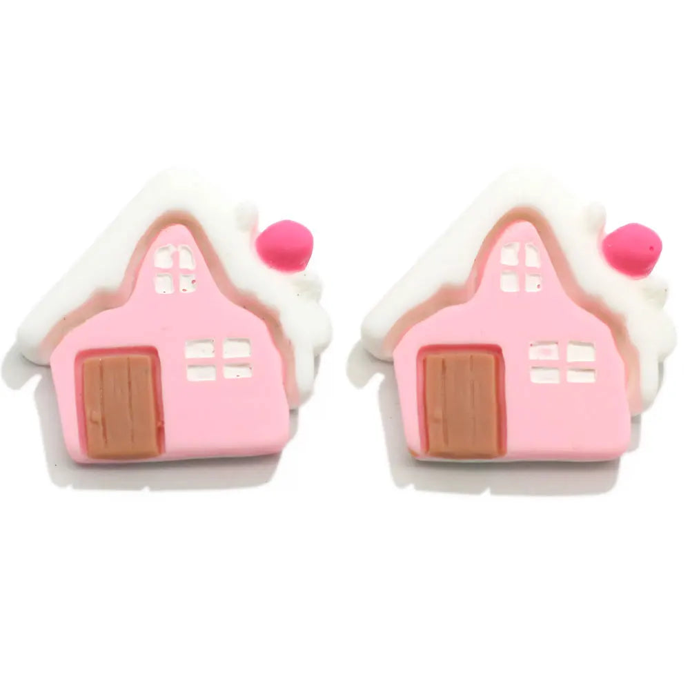 100Pcs New Mini Cute Resin Christmas House Scrapbook Gingerbread House Flatback Slime Charms Diy Hairpin Decorate Accessories