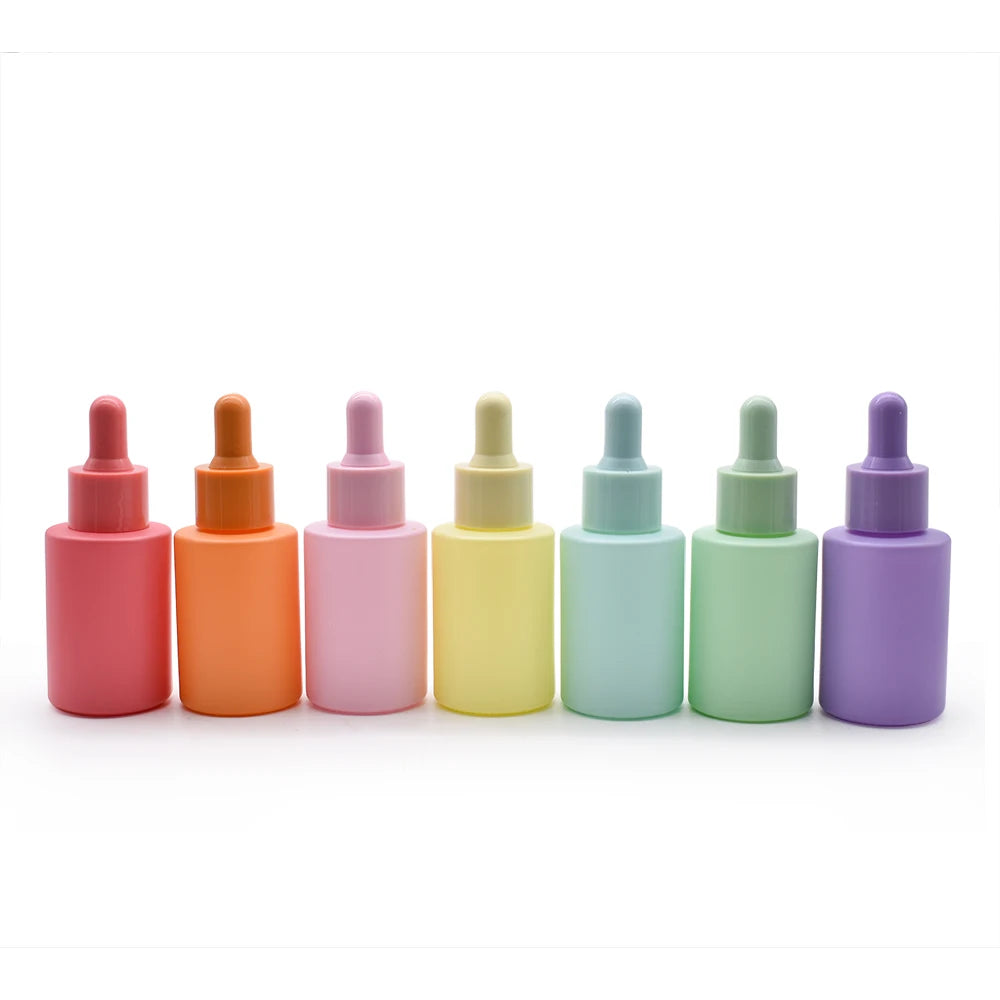 Empty Colorful Frosted Glass 30ml Colored Serum Dropper Bottle for Cosmetic Essential Oil