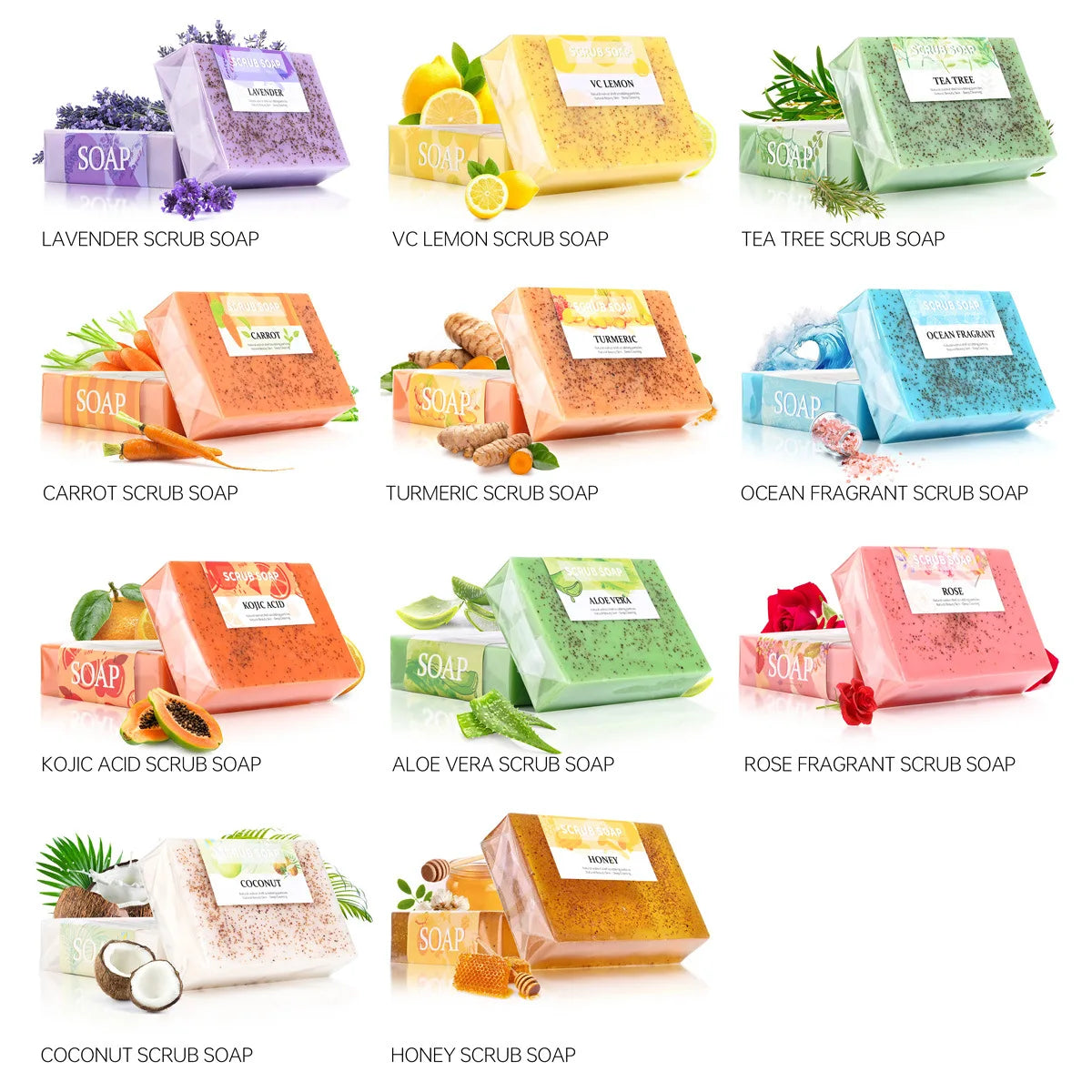 Best Organic Hand Made Custom Logo Exfoliating Coconut Kojic Acid Tea Tree Carrot Herbal Fragrance Body Scrub Soap