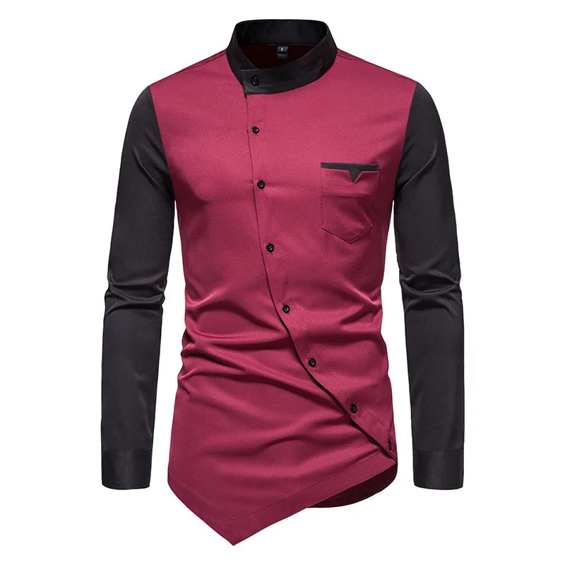 Foreign Trade New Men's Personality Oblique Button Irregular Leisure Slim