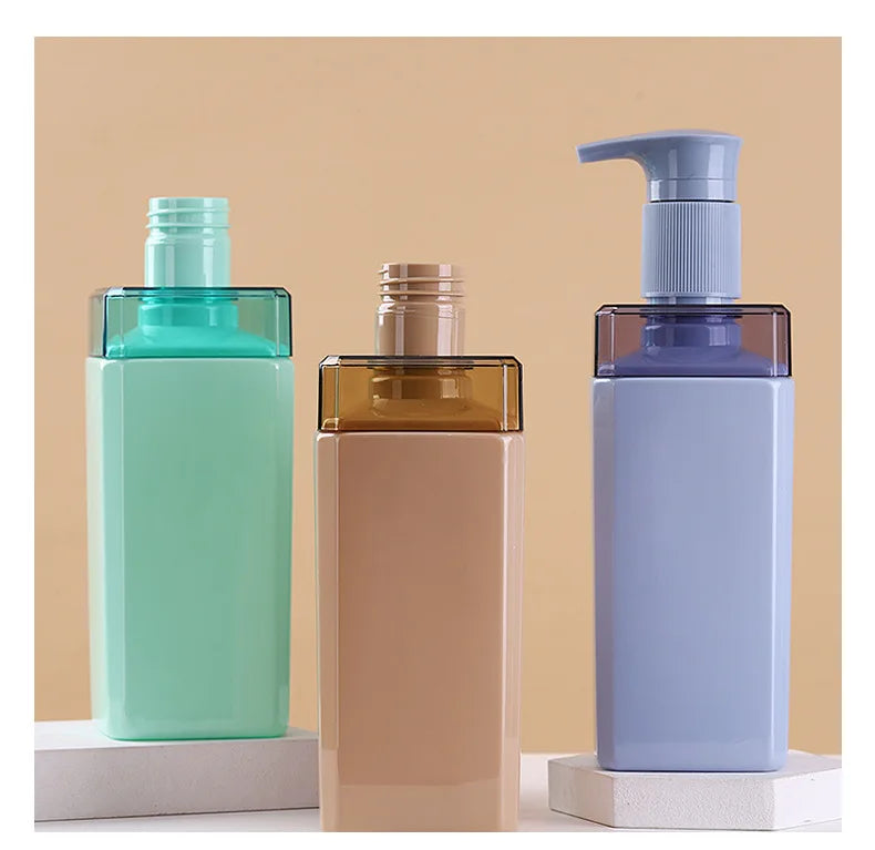 Luxury 680ML Shower Gel Shampoo Conditioner Cosmetic Plastic Packaging Pump with Cover square Bottle