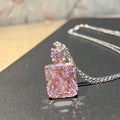 CAOSHI Customable Square Shaped Pink Crystal Cubic Zirconia Necklace for Trend Party Two Tone Plated Pendant Necklaces for Women