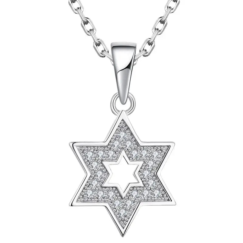 YH JEWELLERY 925 Sterling Silver White Gold Plating Hexagram CZ Iced Out Star of David Pendant