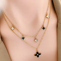 Wholesale Stainless Steel Collarbone Chain Double Layered Clover Necklace Black White Shell Diamond Flower Necklace