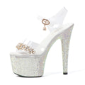 Big Size 17cm Nightclub Exotic Dancer Big Size Stripper Platform Sandals Rhinestone Elegant Full Dress Strip Pole Dance Peep Toe